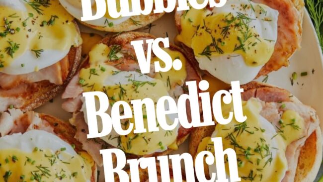 Bubbles vs Benedict Brunch plated at table for Trailhead in Novato Easter Sunday brunch event.