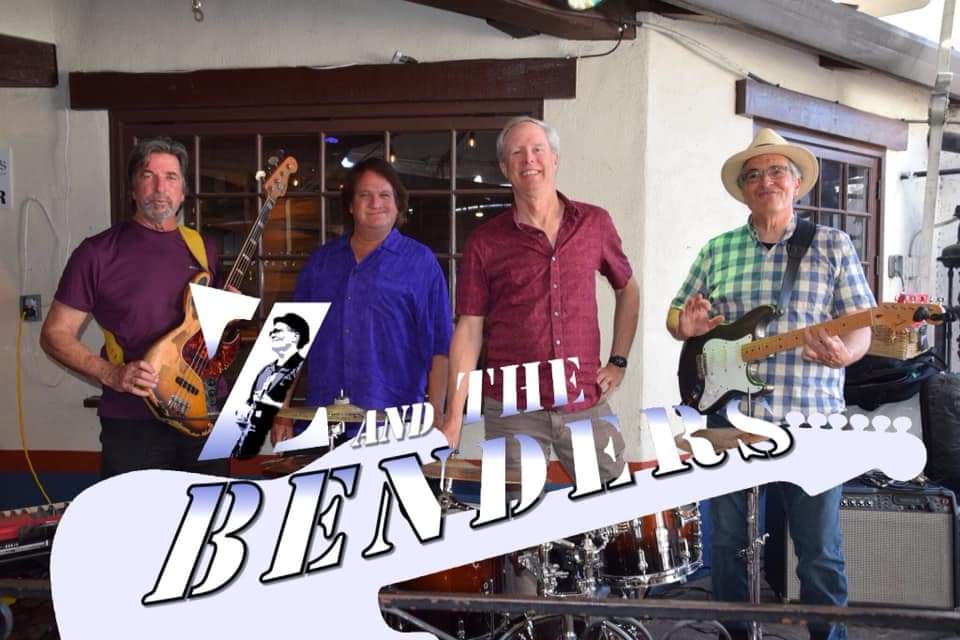 Z and The Benders band smiling in front of Mantra Wines